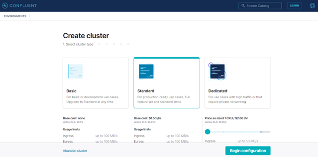 Create Cluster page